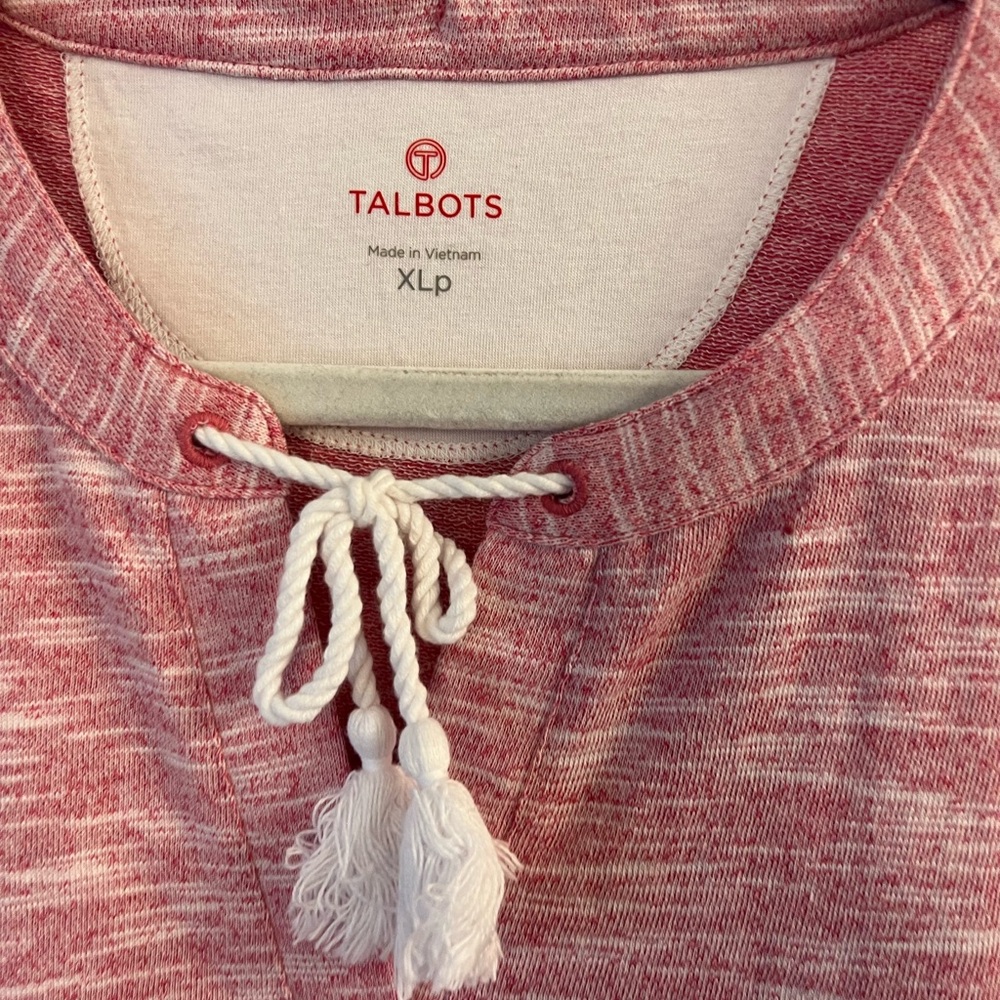 Talbots Pink XL Petite XLP Heathered Top White Tassel Tie - Picture 3 of 7